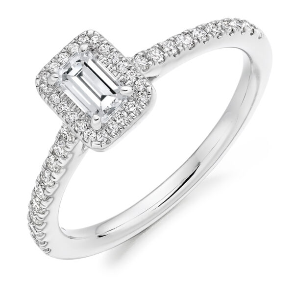 Emerald Cut Diamond Halo Ring 0.30 Carats