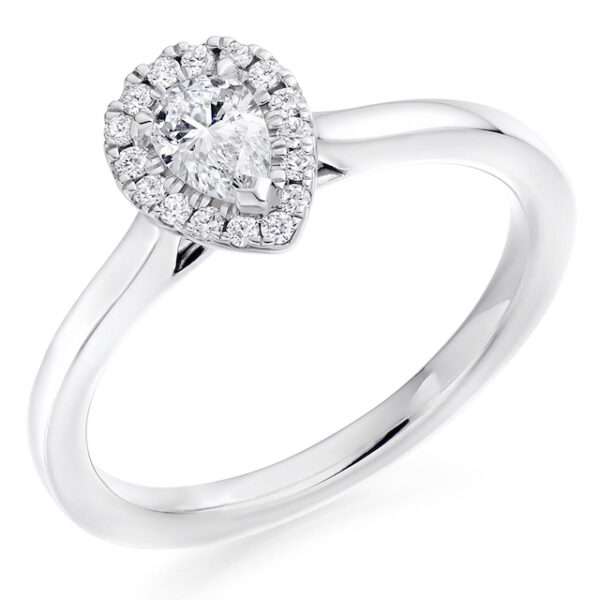 Pear Shape Diamond Halo Ring 0.30 Carats