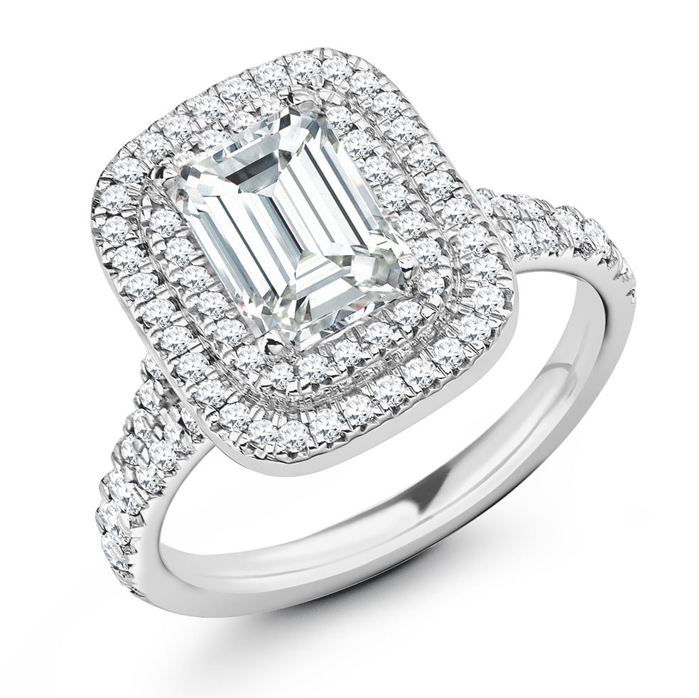 Split Shoulders Diamond Double Halo Ring - Northumberland Goldsmiths