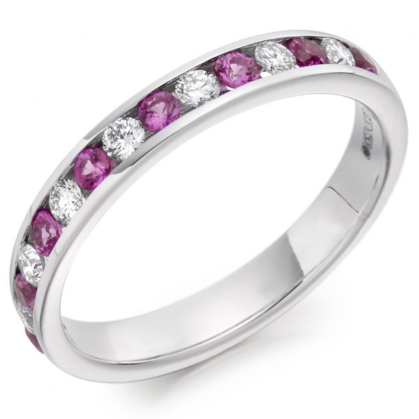 9 carat what gold diamond and pink sapphire eternity ring