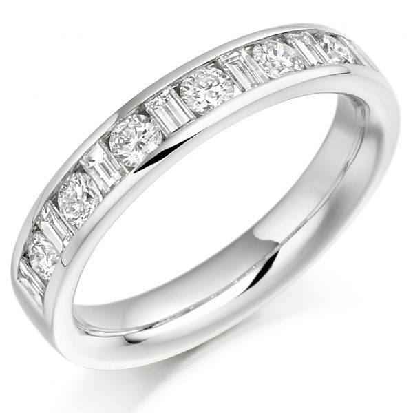 diamond half eternity ring baguette and round brilliant cut