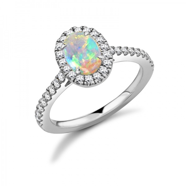 18 Carat White  Gold  Opal  Diamond  Engagement Ring  