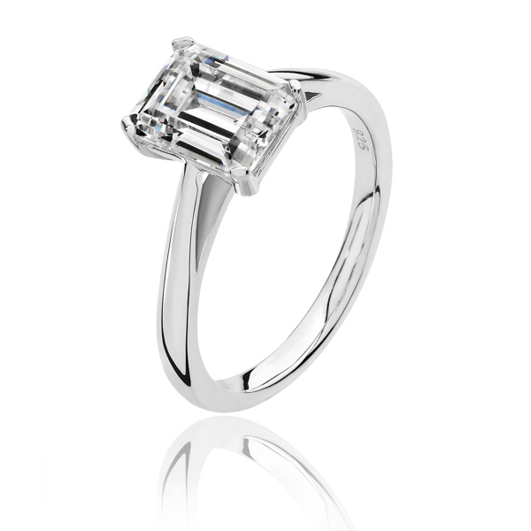 Jools - Emerald Cut Cubic Zirconia Set, Sterling Silver Solitaire Ring,  Size N | Guest and Philips