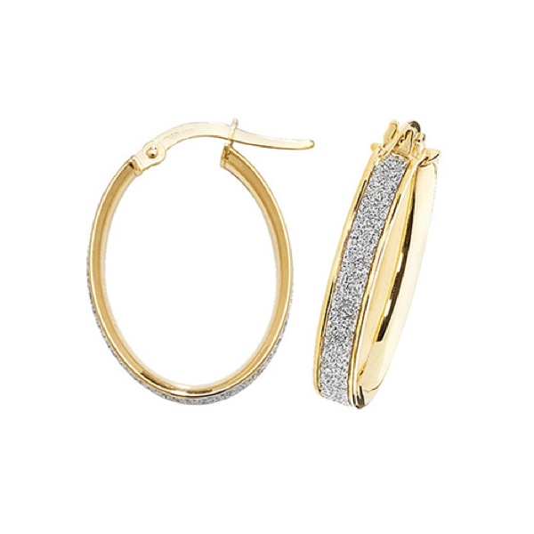 9ct Gold Frosted Hoop Earrings Oval Northumberland Goldsmiths