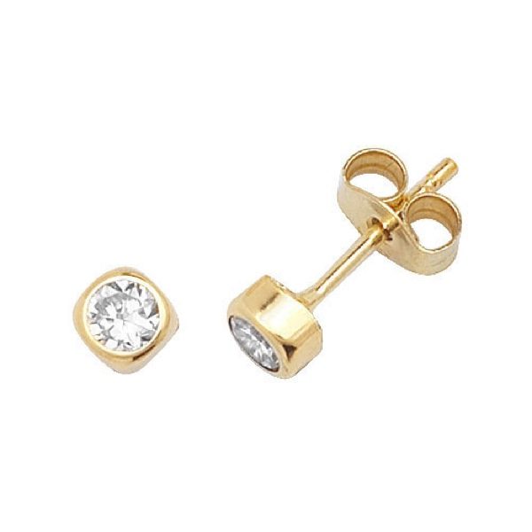 9 carat yellow gold stud earrings set with cubic zirconias