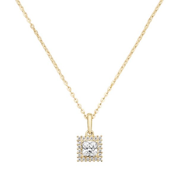 9 carat yellow gold ladies cubic zirconia pendant and chain