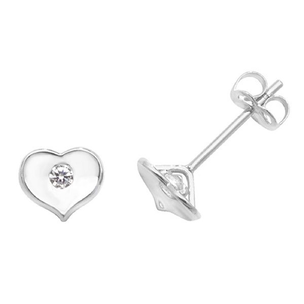 9 carat white gold heart stud earrings with a cubic zirconia