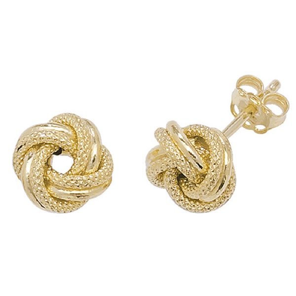 9 carat yellow gold double knot stud earrings