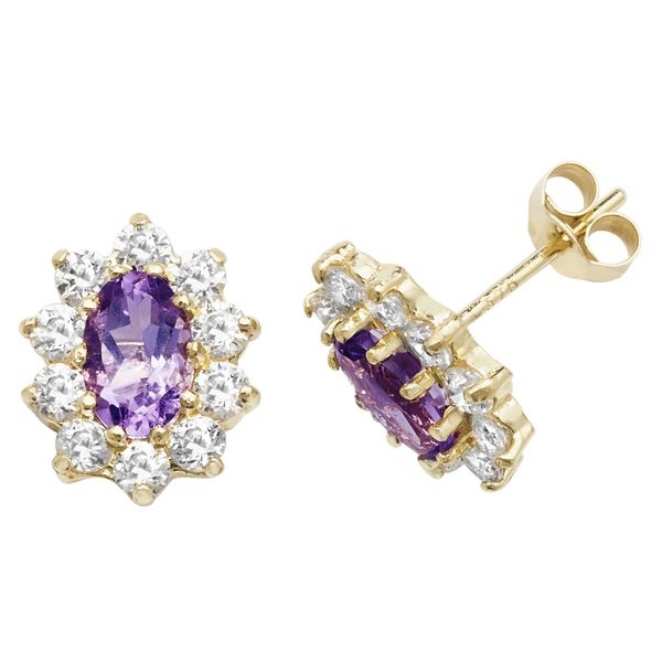 Amethyst & Cz Studs 9ct Gold