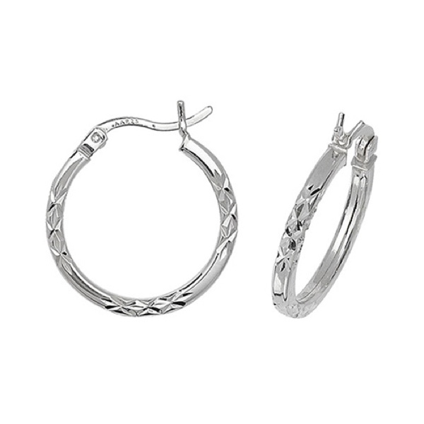 Sterling Silver 925   Hoop Earrings   2.5” New   Diamond Cut Design 