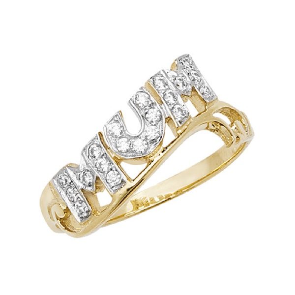 9 carat yellow gold cubic zirconia mum ring