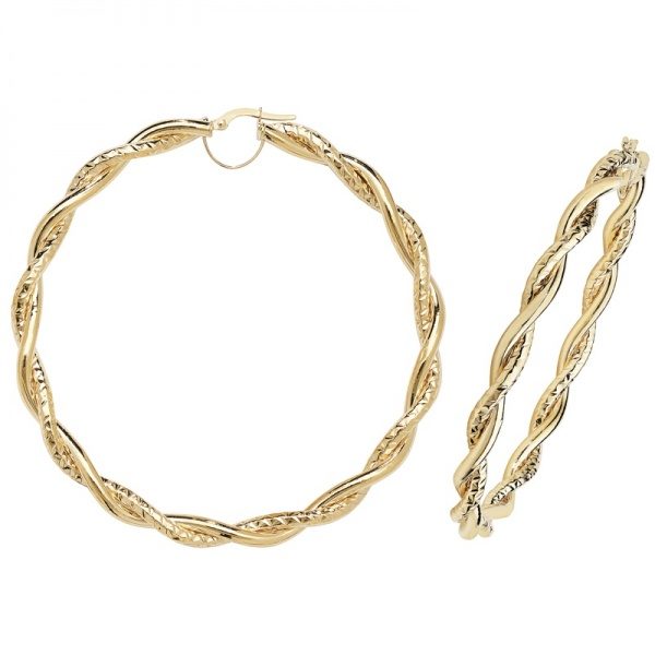 9 carat yellow gold twisted hoop earrings