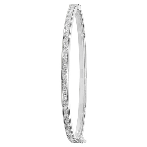 9ct white gold frosted ladies hinged bangle