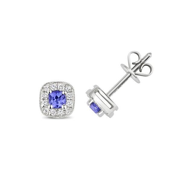 9 carat white gold tanzanite and diamond earrings