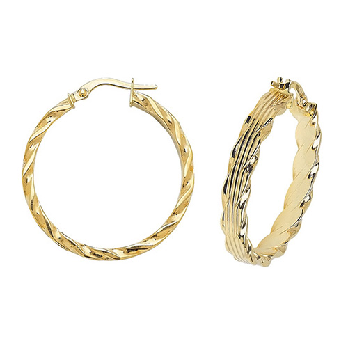 9 carat yellow gold fancy twisted hoop earrings