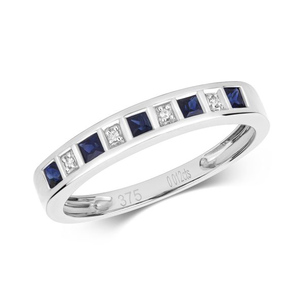 9 carat white gild diamond and sapphire ring