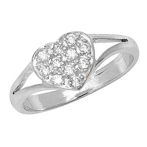 9 carat white gold babies ring heart shape cubic zirconia