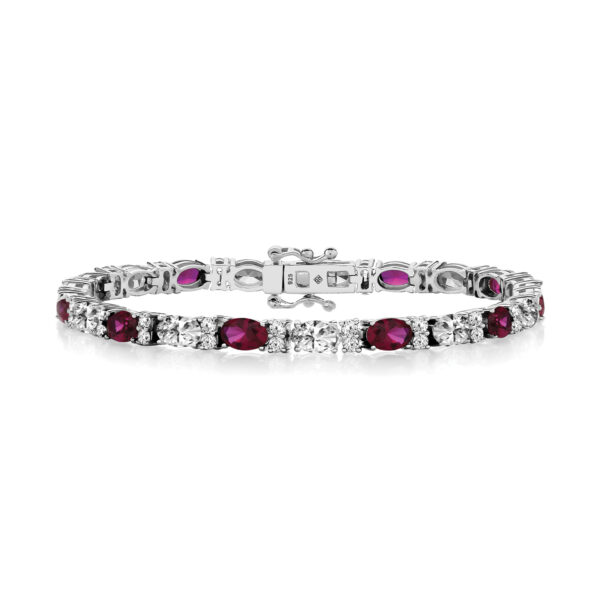 Silver Red And White Cz Line Bracelet