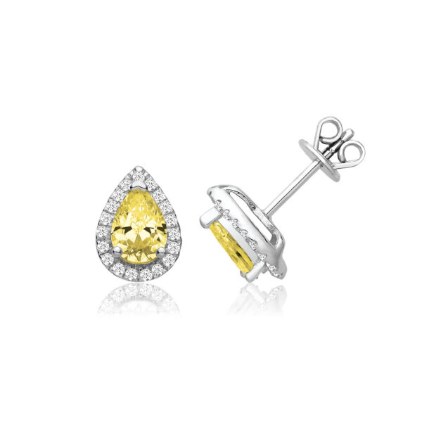 silver yellow and white cz halo earrings