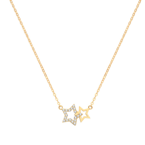 9 carat yellow gold ladies double star cubic zirconia necklace
