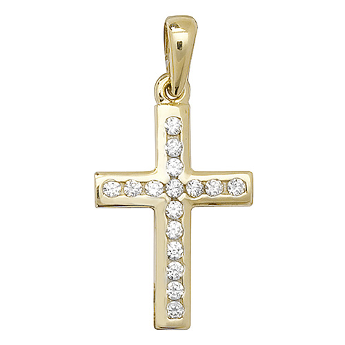 9 carat yellow gold cross set with cubic zirconias