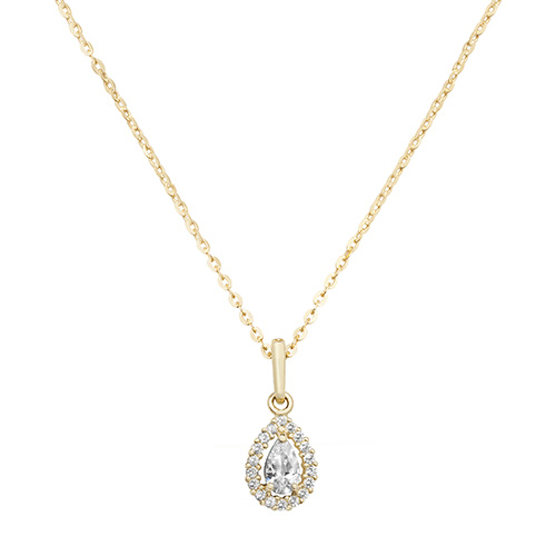 9 Carat Yellow Gold Cubic Zirconia Pear Shape Pendant And Chain