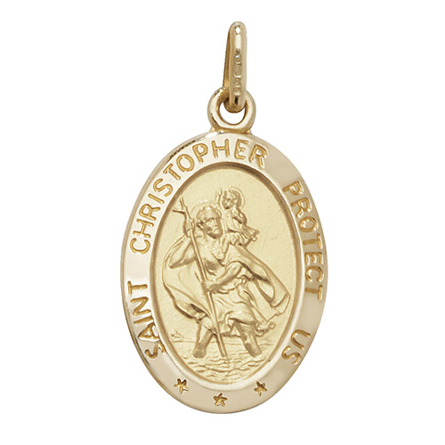 9 Carat Yellow Gold Oval Saint Christopher Pendant