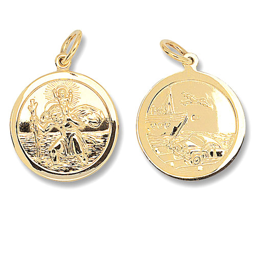 9ct Gold Round Double Sided  St Christopher Necklace 