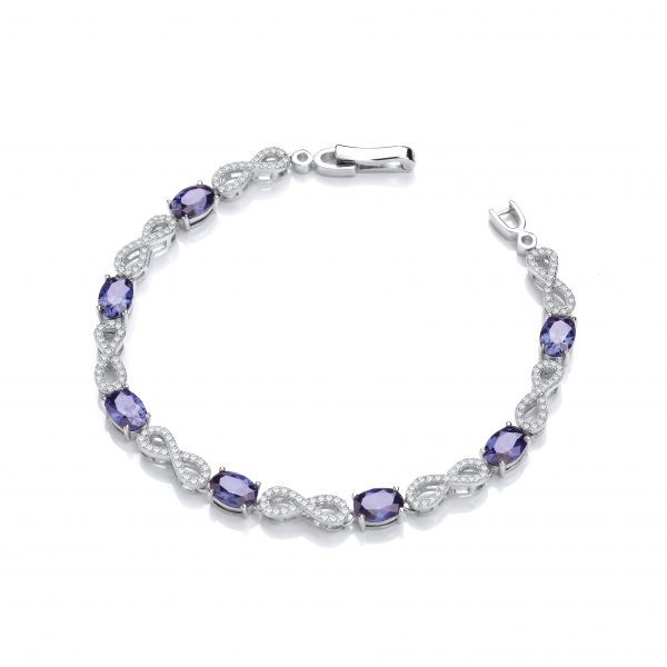 silver tennis bracelet with blue cubic zirconias and white cubic zirconias