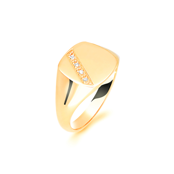 9 carat yellow gold diamond signet ring
