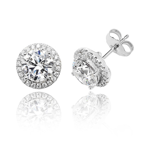 Sterling Silver Cubic Zirconia Halo Style Stud Earrings