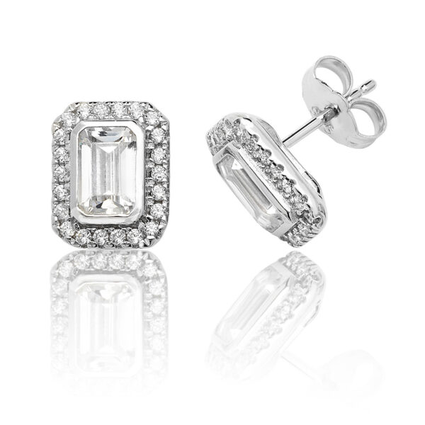 silver emerald cut cubic zirconia earrings