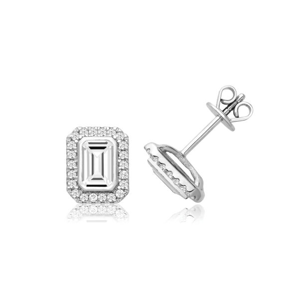 Silver Emerald Cut CZ Earrings