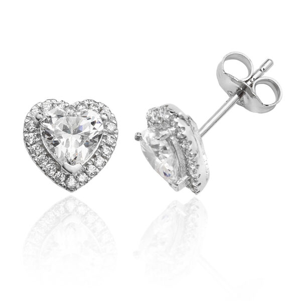 silver heart shape cubic zirconia stud earrings