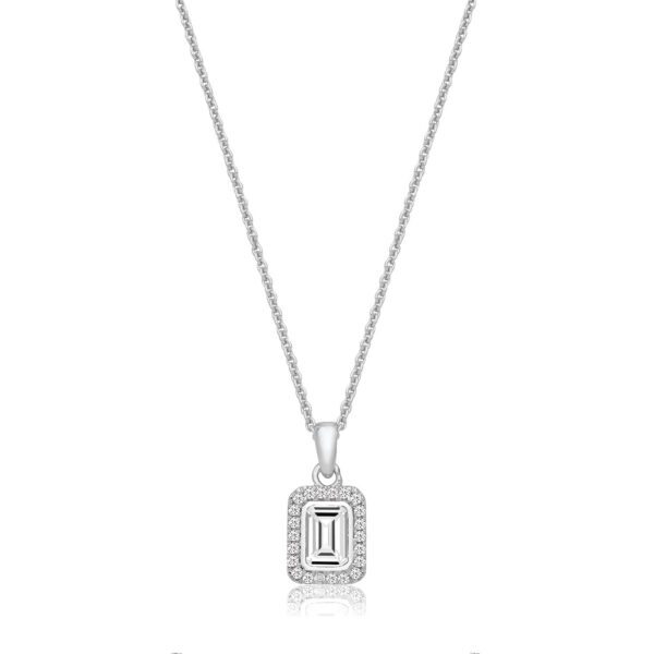 Silver Emerald Cut CZ Pendant And Chain