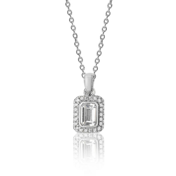 silver emerald cut pendant and chain