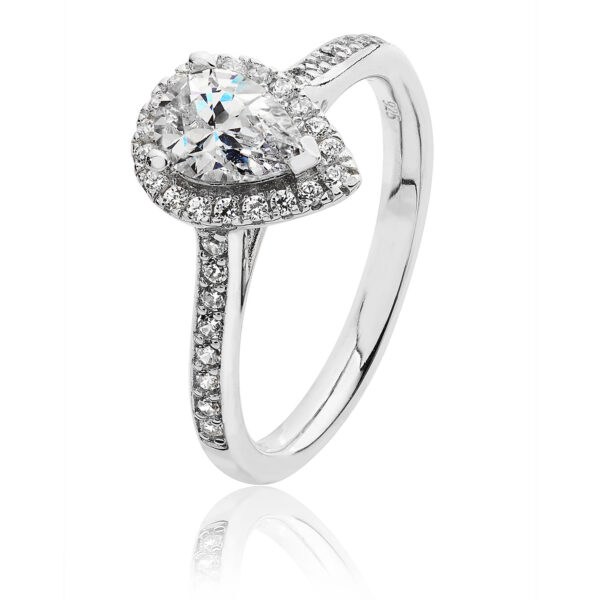 silver pear cz halo ring