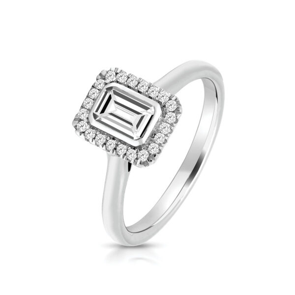 Silver Emerald Cut CZ Ring