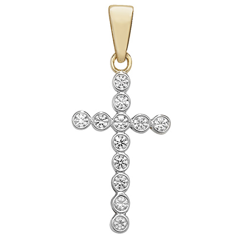 9 Carat Yellow Gold CZ Cross Pendant