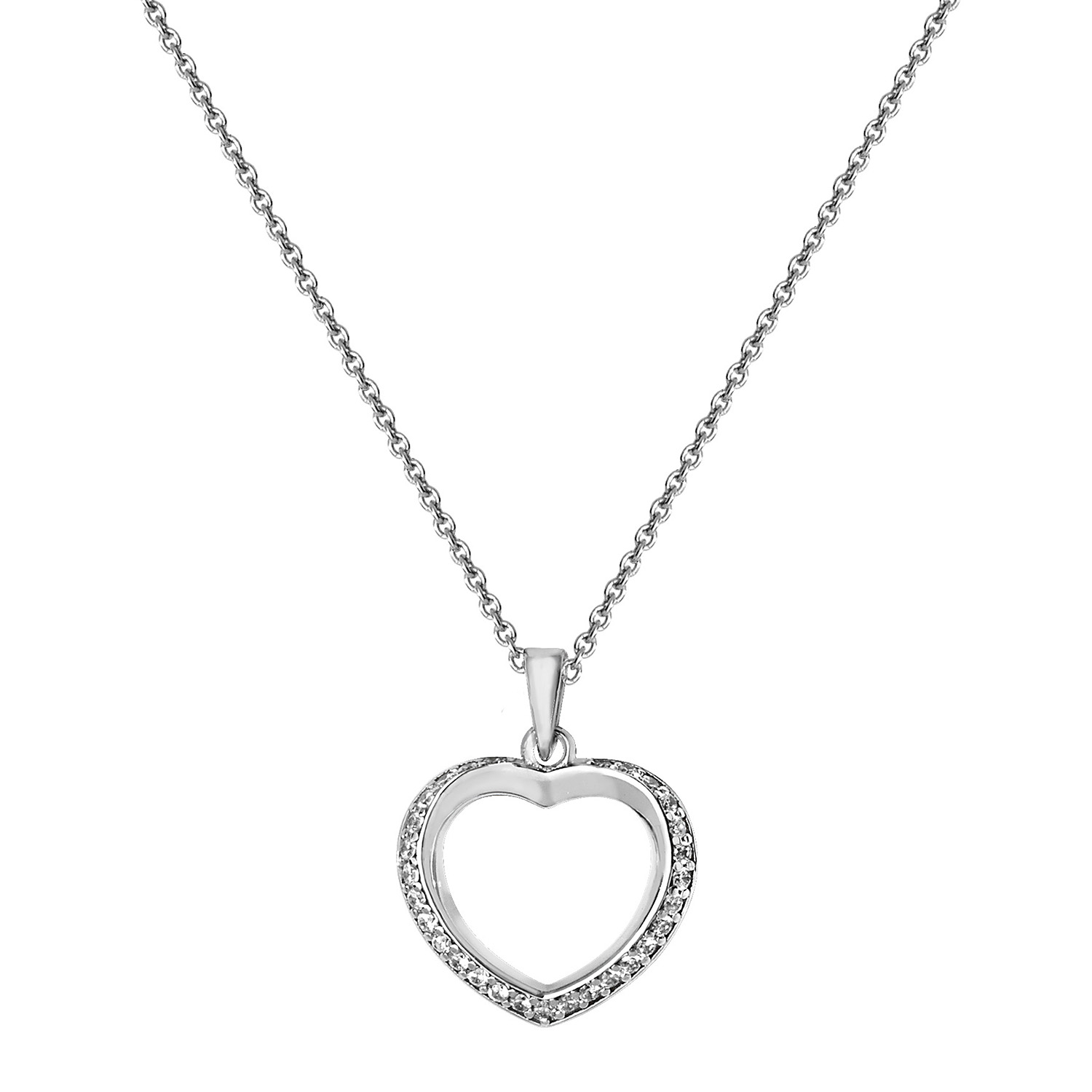 Silver Open Heart CZ Pendant Chain - Northumberland Goldsmiths