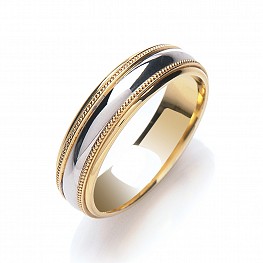 6mm Two Colour Milgrain Wedding Band