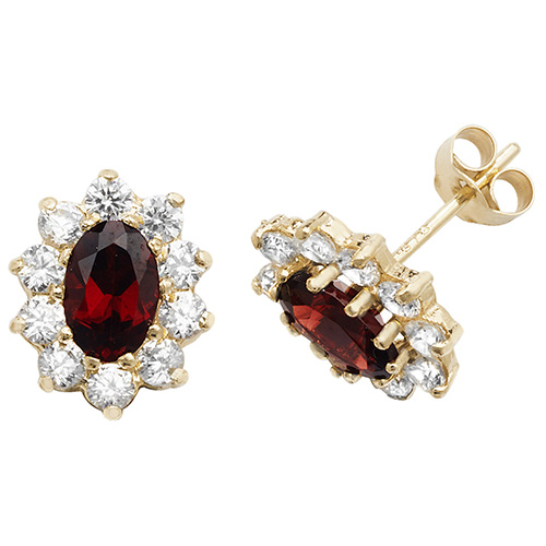 9ct Yellow Gold Garnet & Cz Studs