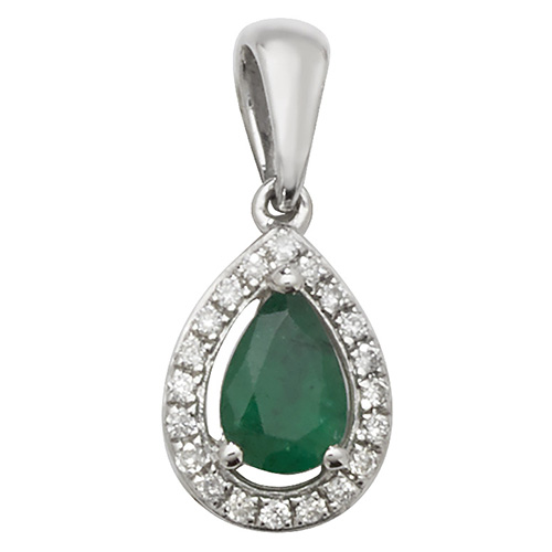 9ct white gold emerald diamond pendant
