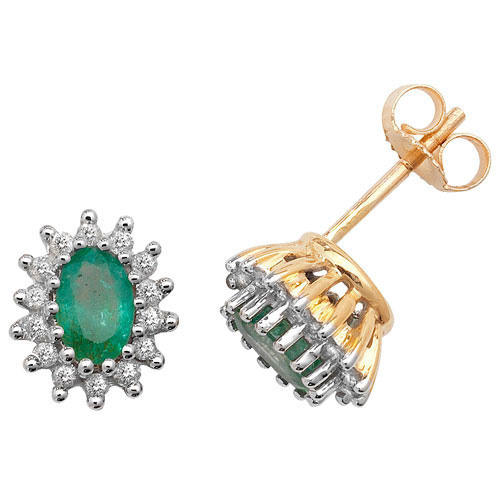 9 carat yellow gold emerald and diamond earrings