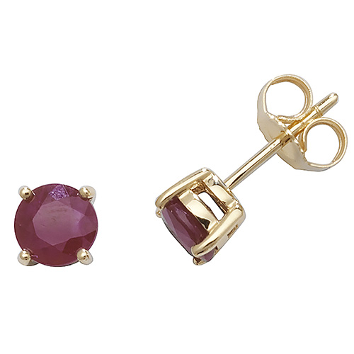 9 carat yellow gold round ruby earrings