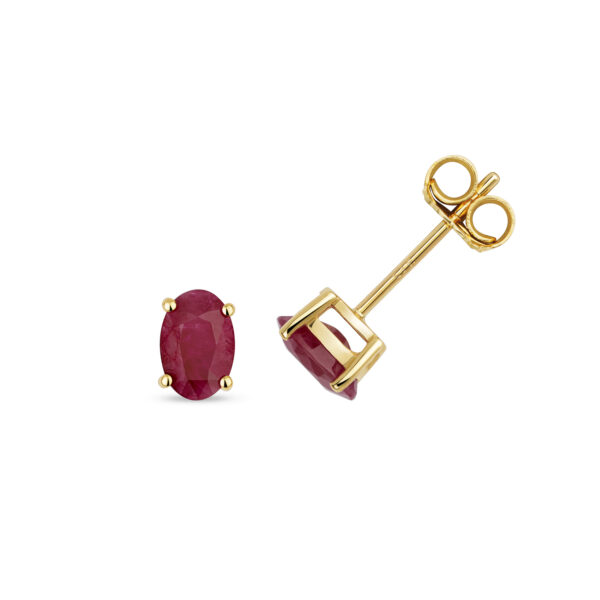 9 carat yellow gold ruby oval earrings