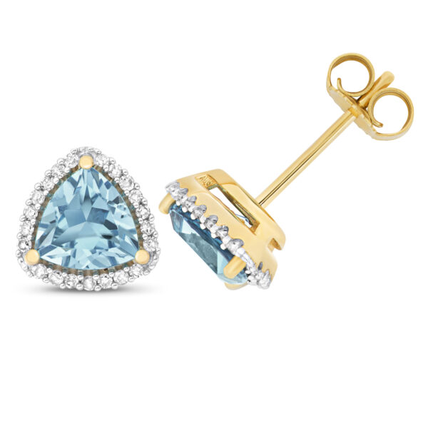 9 carat yellow gold blue topaz earrings trillion cut