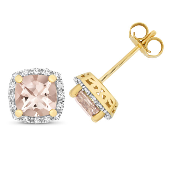 9 carat yellow gold morganite and diamond earrings