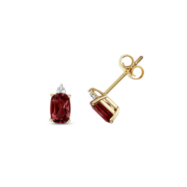 9ct yellow gold diamond and garnet earrings