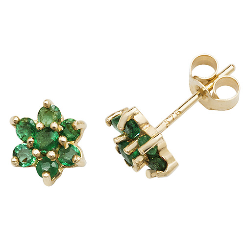 9 carat yellow gold emerald flower shape earrings